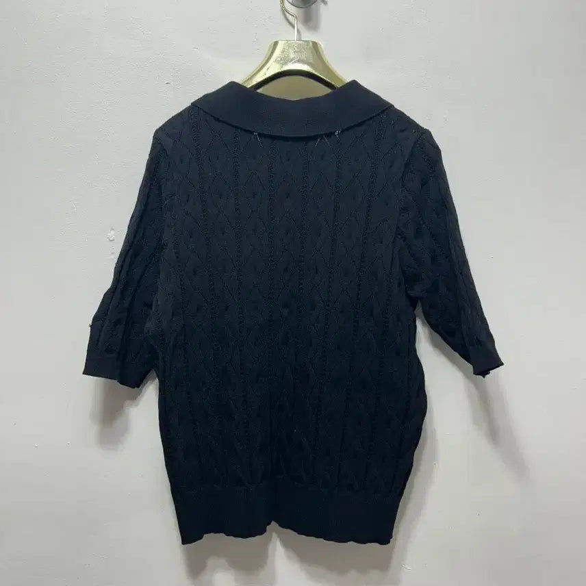 [BUNJANG] Karl Lagerfeld Black Short Sleeve Cable Knit Top M / 칼 라거펠트 케이블 니트 블랙 반팔 M