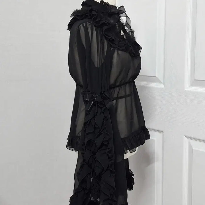[BUNJANG] Black Chiffon See-Through Hime Sleeve Blouse / 신품 블랙 쉬폰 시스루 히메소데 블라우스 로리타 고딕 고스 펑크 지뢰계