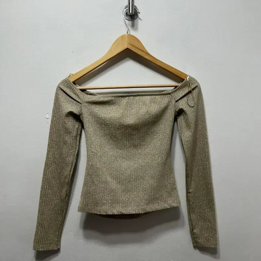[BUNJANG] Zara Shirring Gold Long Sleeve T-Shirt - Size S / 자라 셔링 골드 긴팔 티셔츠 새상품 S
