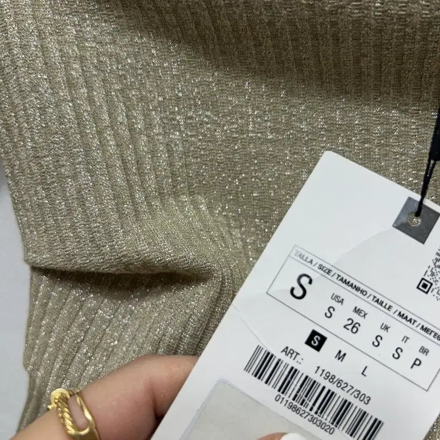 [BUNJANG] Zara Shirring Gold Long Sleeve T-Shirt - Size S / 자라 셔링 골드 긴팔 티셔츠 새상품 S