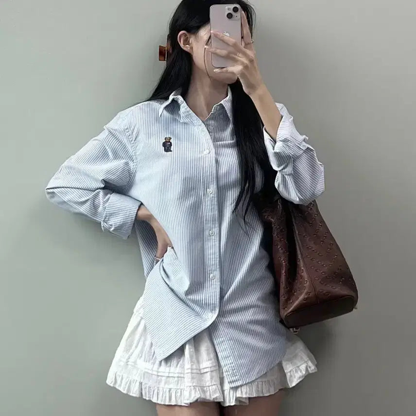 [BUNJANG] Polo Ralph Lauren Striped Bear Embroidered Shirt / 폴로 스트라이프 베어 셔츠