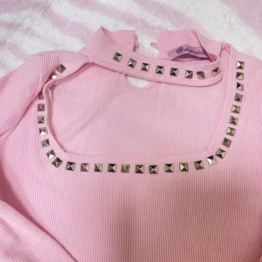 [BUNJANG] Babymetalclub Studded Choker Tee - Pink / 베이비메탈클럽 스터드 초커 티 - 핑크