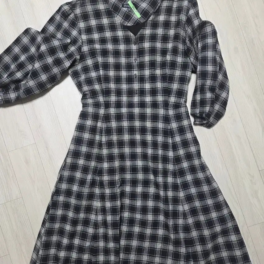 [BUNJANG] Studio Lab Woven Checkered Dress - Black, M / 무료택배) 랩 우븐 체크 원피스 M 블랙