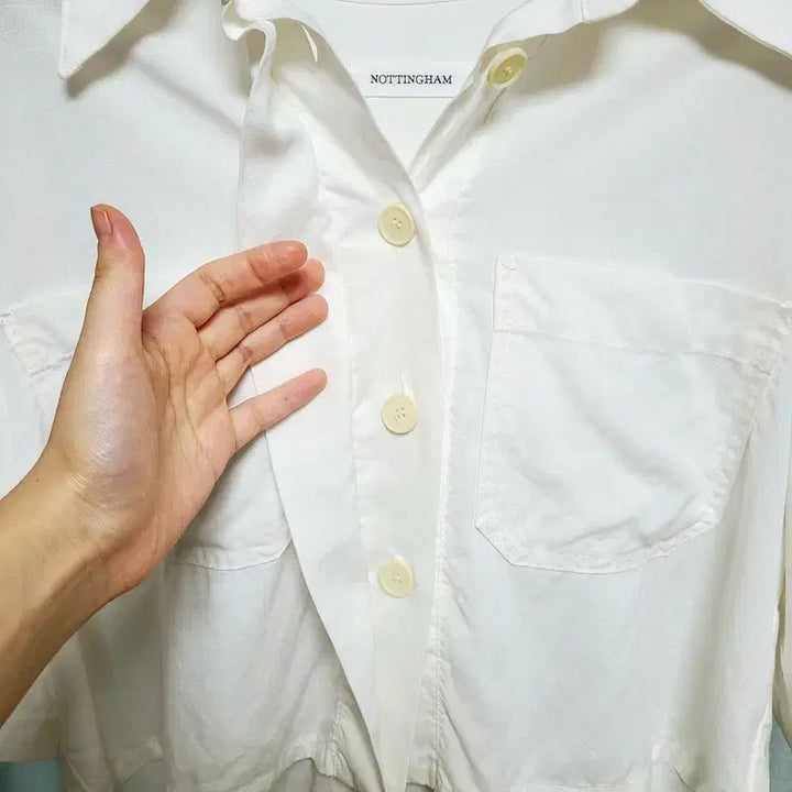 [BUNJANG] NOTTINGHAM Cotton Linen Crop 7/10 Sleeve Shirt / NOTTINGHAM 국내제작 코튼 린넨 크롭 7부 셔츠