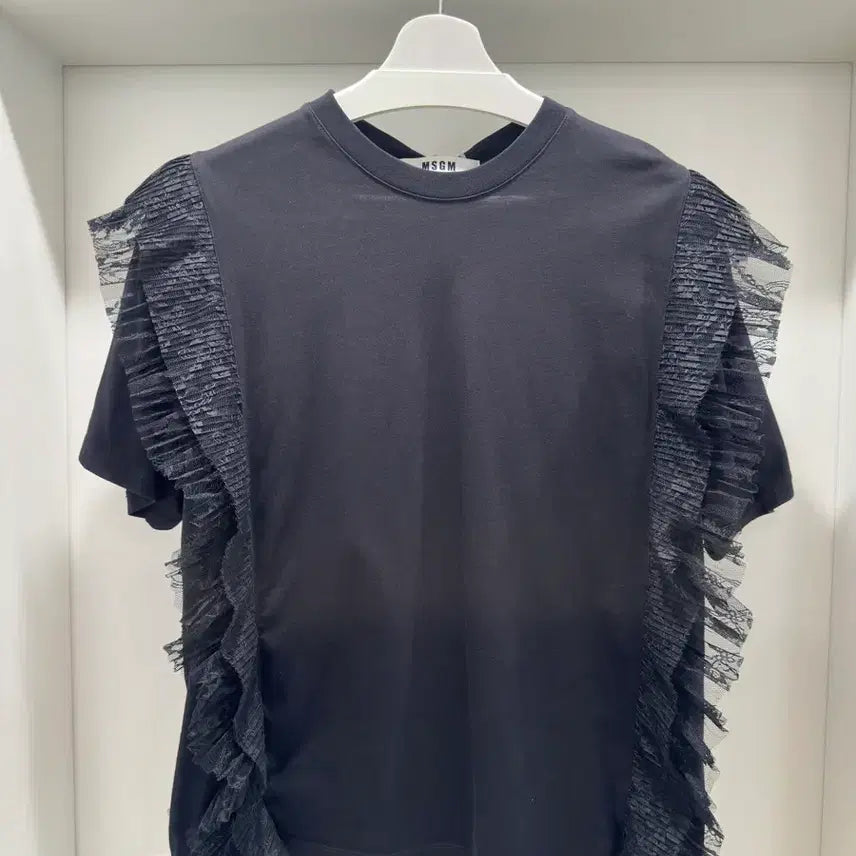 [BUNJANG] MSGM Black Lace Frill Short Sleeve T-shirt / MSGM 레이스 프릴 반팔 티셔츠 블랙