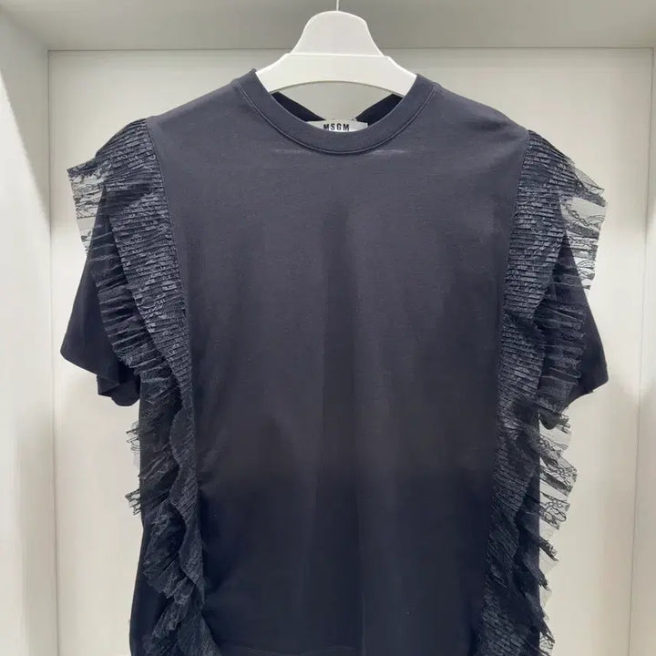 [BUNJANG] MSGM Black Lace Frill Short Sleeve T-shirt / MSGM 레이스 프릴 반팔 티셔츠 블랙