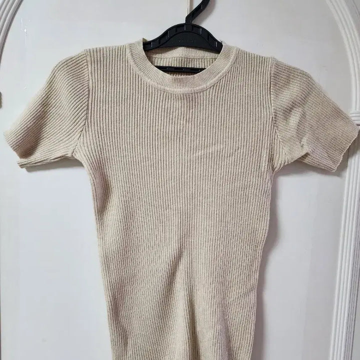 [BUNJANG] Beige Ribbed Short Sleeve T-Shirt / 베이지  골지 반팔 티셔츠
