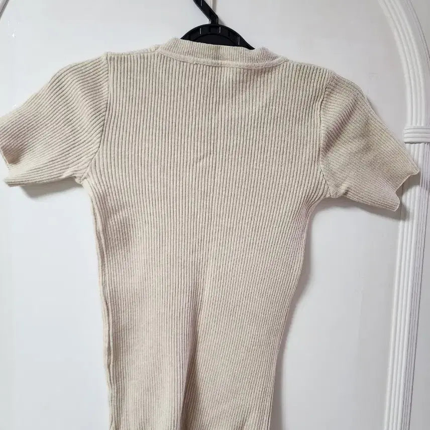 [BUNJANG] Beige Ribbed Short Sleeve T-Shirt / 베이지  골지 반팔 티셔츠