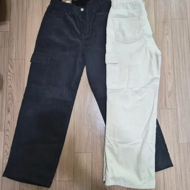 [BUNJANG] Corduroy Cargo Pants Black/Ivory / 코듀로이 카고 바지 블랙/아이보리