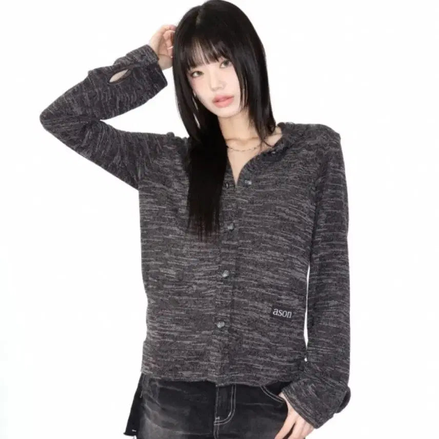 [BUNJANG] AZON Sunday Hoodie Cardigan Charcoal / 애즈온 선데이 후드 가디건 차콜