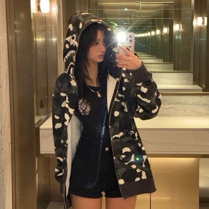 [BUNJANG] BAPE City Camo Shark Hoodie Black / 베이프 시티카모 샤크 후드집업 블랙