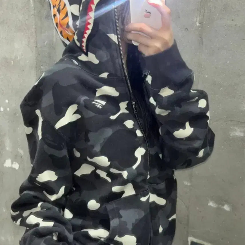 [BUNJANG] BAPE City Camo Shark Hoodie Black / 베이프 시티카모 샤크 후드집업 블랙