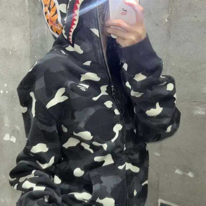 [BUNJANG] BAPE City Camo Shark Hoodie Black / 베이프 시티카모 샤크 후드집업 블랙