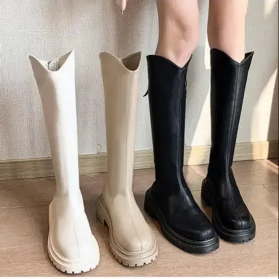 [BUNJANG] Platform Long Boots - Ivory/Beige/Black / 롱부츠 플랫폼 부츠 아이보리/베이지/블랙