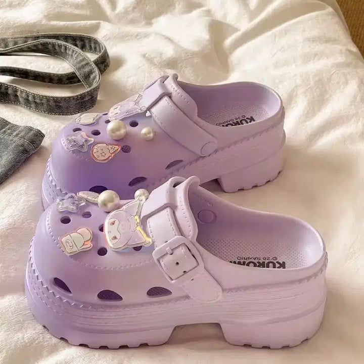 [BUNJANG] Sanrio Kuromi Crocs Platform Sandals with Jibbitz / 산리오 쿠로미 크록스 퍼플 통굽 샌들 지비츠