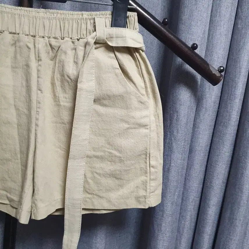 [BUNJANG] Linen Blend Belted Banding Shorts / 허리끈 린넨 밴딩 반바지