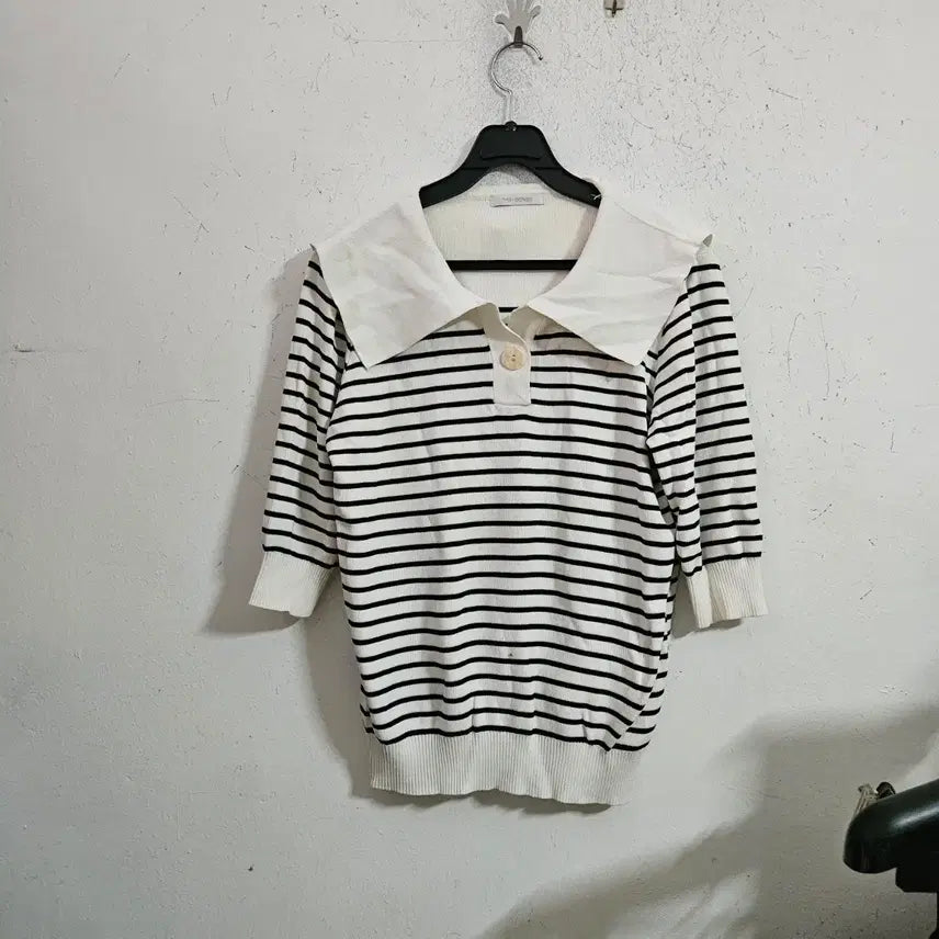 [BUNJANG] TOPTEN Sailor Collar Stripe Short Sleeve Knit / 탑텐 세일러 카라 스트라이프 반팔 니트