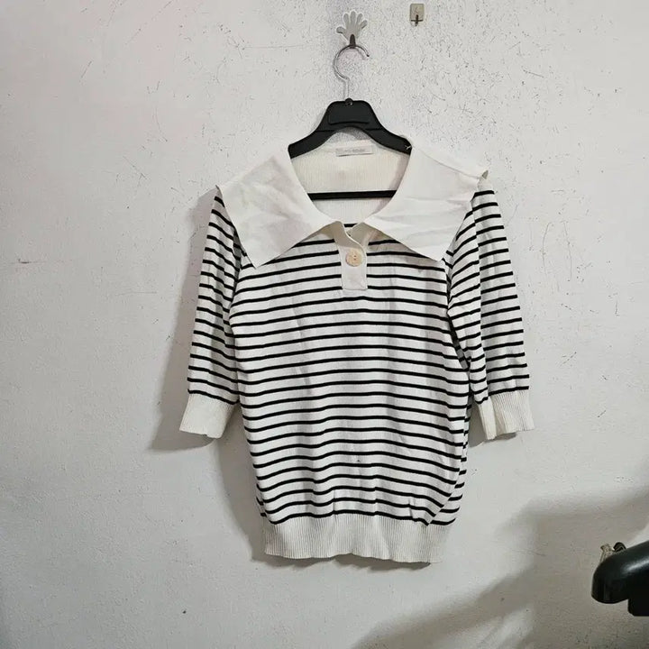 [BUNJANG] TOPTEN Sailor Collar Stripe Short Sleeve Knit / 탑텐 세일러 카라 스트라이프 반팔 니트