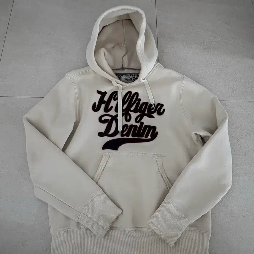 [BUNJANG] Tommy Hilfiger Embroidered Fleece Hoodie Ivory M / 타미힐피거 아이보리 기모 자수 후드티 m