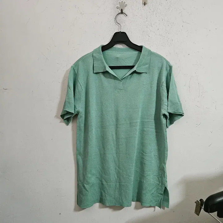 [BUNJANG] Mint Knit Short Sleeve Polo Shirt / 민트색 니트 반팔 카라티