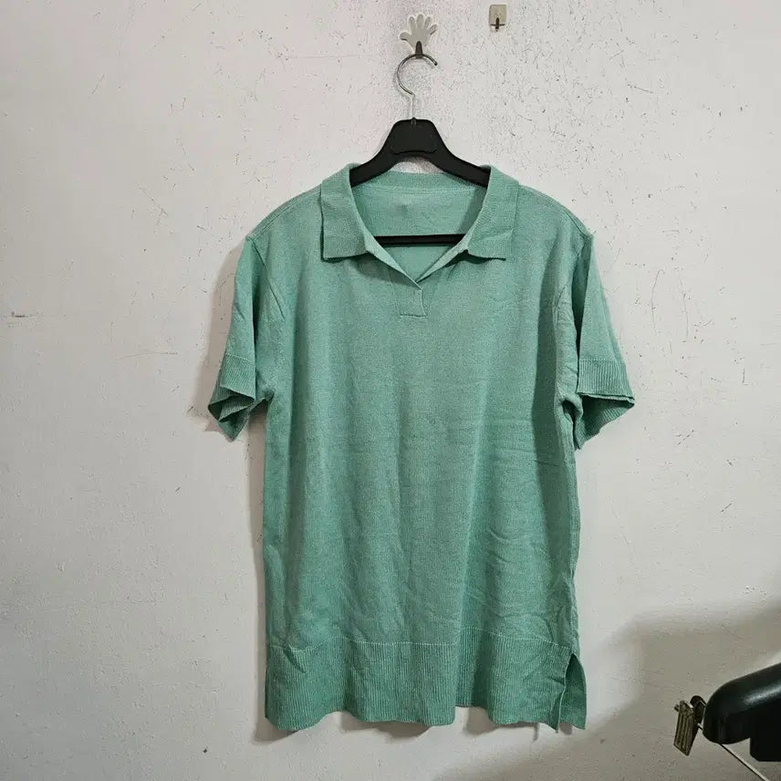 [BUNJANG] Mint Knit Short Sleeve Polo Shirt / 민트색 니트 반팔 카라티
