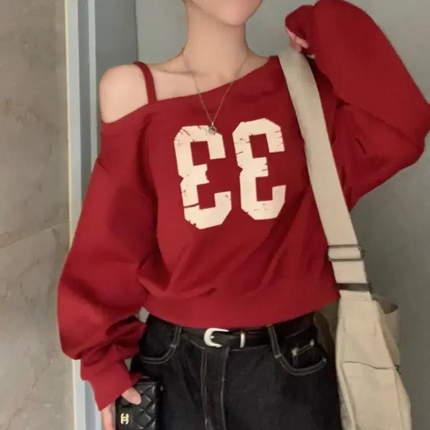 [BUNJANG] Sugar Powder Off-Shoulder One-Shoulder Crop Sweatshirt / 새상품택)에이블리 슈가파우더 오프숄더 원숄더 크롭 맨투맨