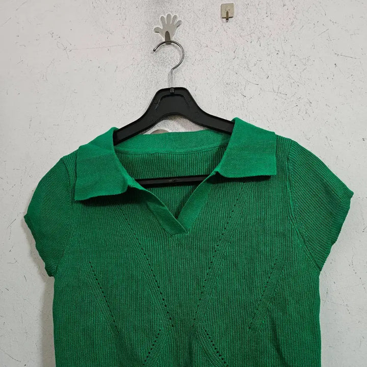 [BUNJANG] Green Collar Knit Short Sleeve T-Shirt / 그린 카라넥 니트 반팔 티셔츠