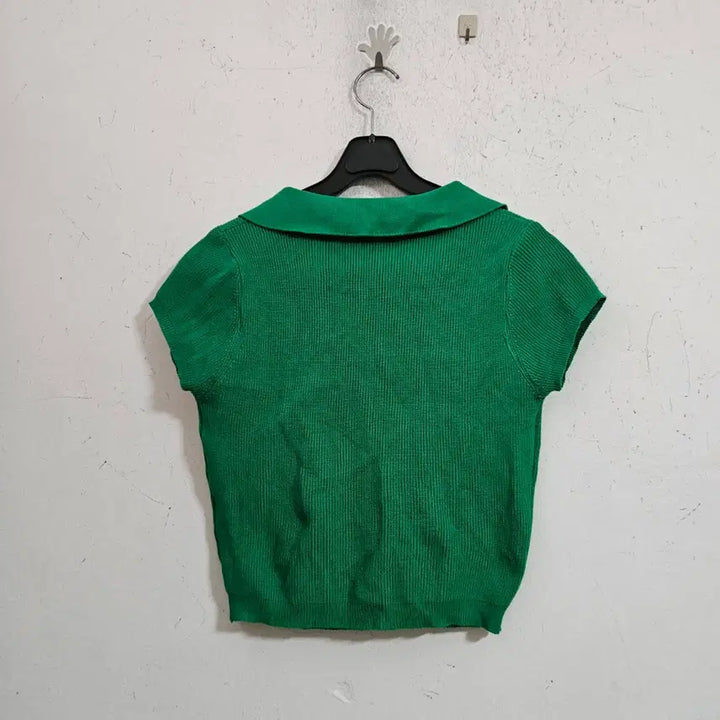 [BUNJANG] Green Collar Knit Short Sleeve T-Shirt / 그린 카라넥 니트 반팔 티셔츠