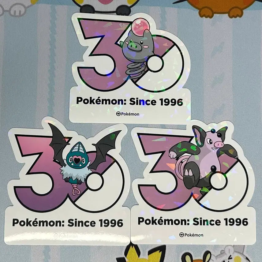[BUNJANG] Pokemon 30th Anniversary Logo Stickers Set (Pig Jump, Pig King, Mambajoo) / [포켓몬 30주년 기념 로고 스티커]피그점프, 피그킹,맘박쥐