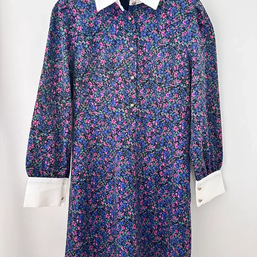 [BUNJANG] Plastic Island Flower Color-Block Collar Mini Dress / 플라스틱아일랜드 플라워 배색 카라 원피스