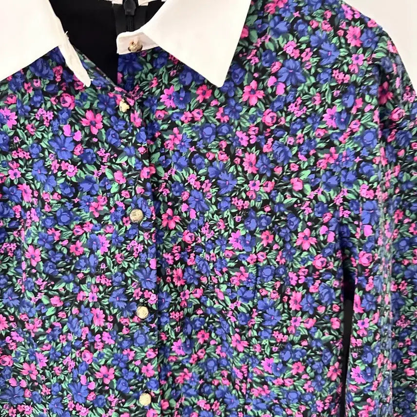 [BUNJANG] Plastic Island Flower Color-Block Collar Mini Dress / 플라스틱아일랜드 플라워 배색 카라 원피스