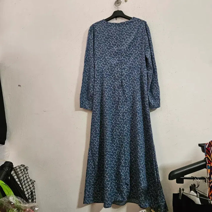 [BUNJANG] Floral Print Long Dress Blue / 잔꽃무늬 롱 원피스 블루 FREE