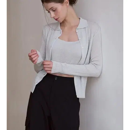 [BUNJANG] Audrey Metal Collar Cardigan Sleeveless Set / 오디에르 메탈 카라 가디건 슬리브리스 세트