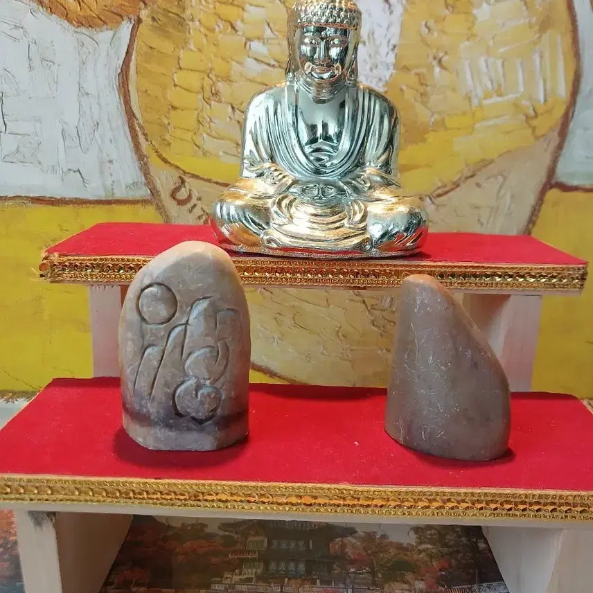 [BUNJANG] Silver Seated Buddha Sculpture Stone Ornament Set / 불상 은색 좌상 조각돌 장식품 세트