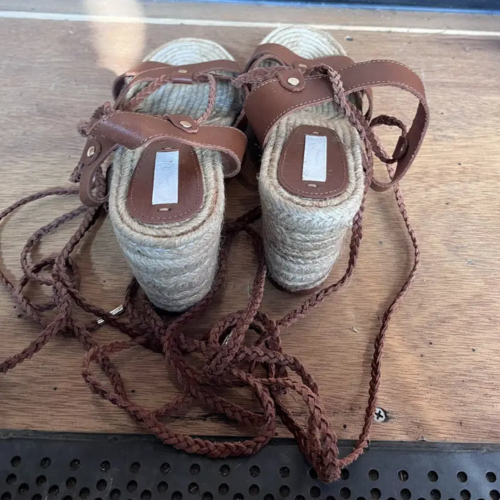 [BUNJANG] H&amp;M Brown Espadrille Wedge Sandals / H&amp;M_갈색 웨지힐 샌들 250사이즈