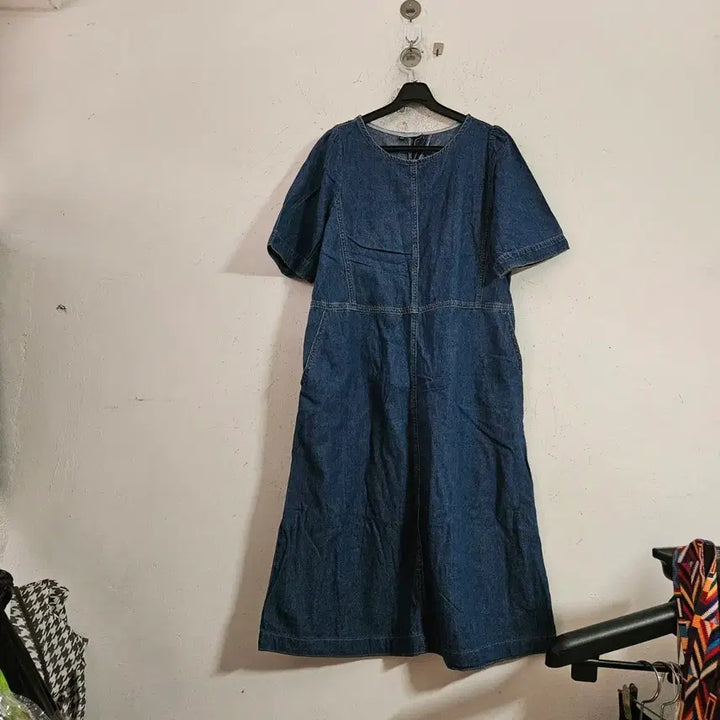 [BUNJANG] Denim Short Sleeve Long Dress / 청 데님 반팔 롱 원피스