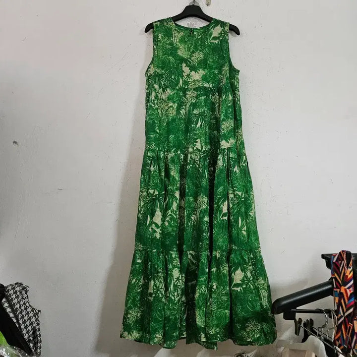 [BUNJANG] Green Floral Pattern Long Dress Size 55 / 그린 롱 원피스 플라워 패턴55