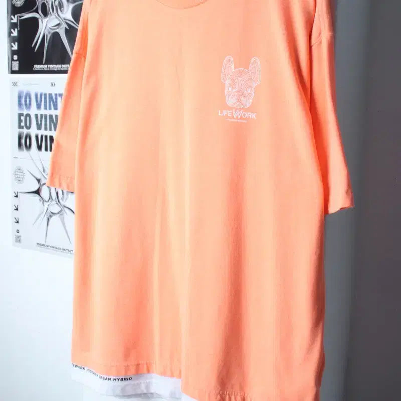 [BUNJANG] Life Work Oversized Short Sleeve T-Shirt Orange Limited Edition (L-2XL) / (L-2XL) 라이프워크 반팔 티셔츠 빅사이즈 오렌지 한정판-75B9