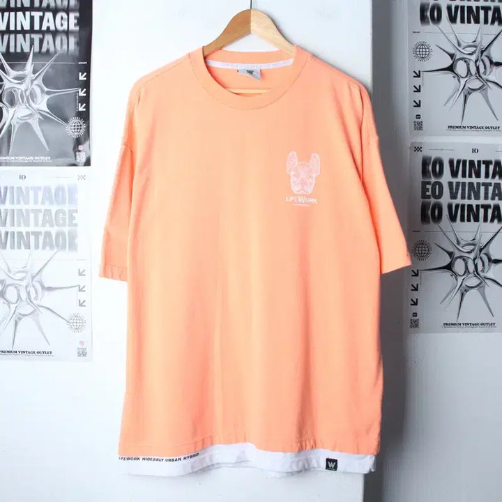 [BUNJANG] Life Work Oversized Short Sleeve T-Shirt Orange Limited Edition (L-2XL) / (L-2XL) 라이프워크 반팔 티셔츠 빅사이즈 오렌지 한정판-75B9