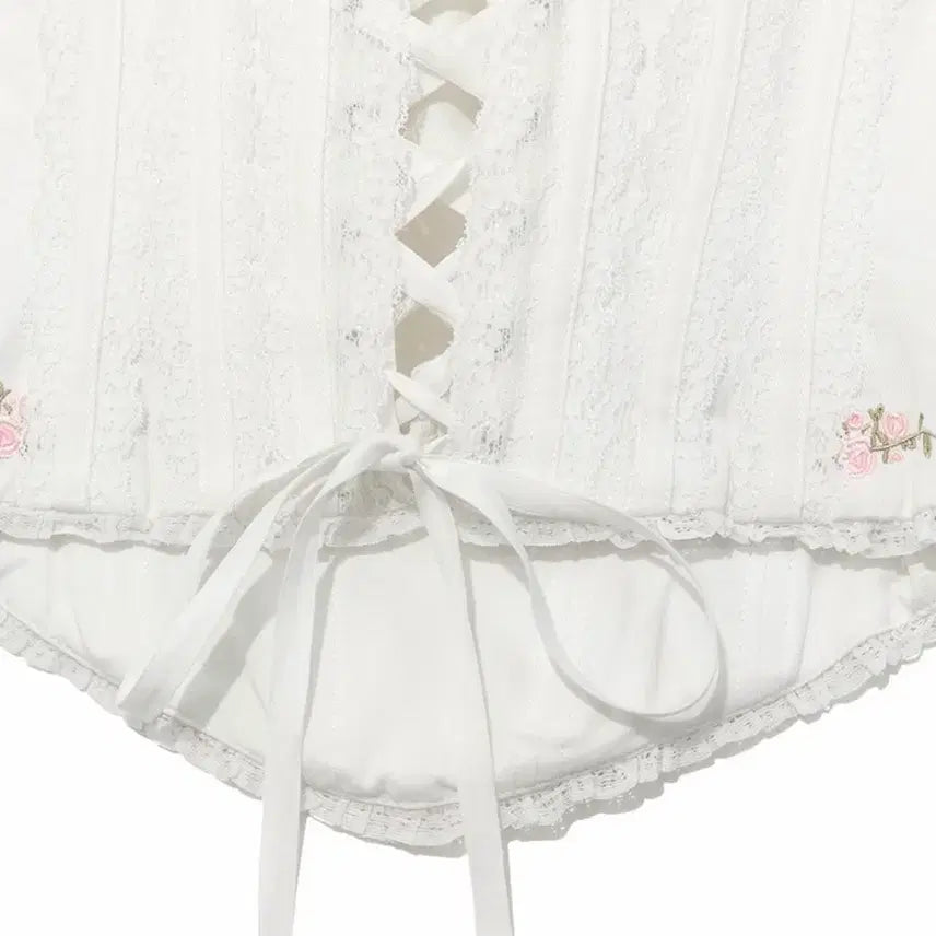 [BUNJANG] Glowny Lace Rose Corset Top S / 글로니 레이스 로즈 코르셋 탑 s