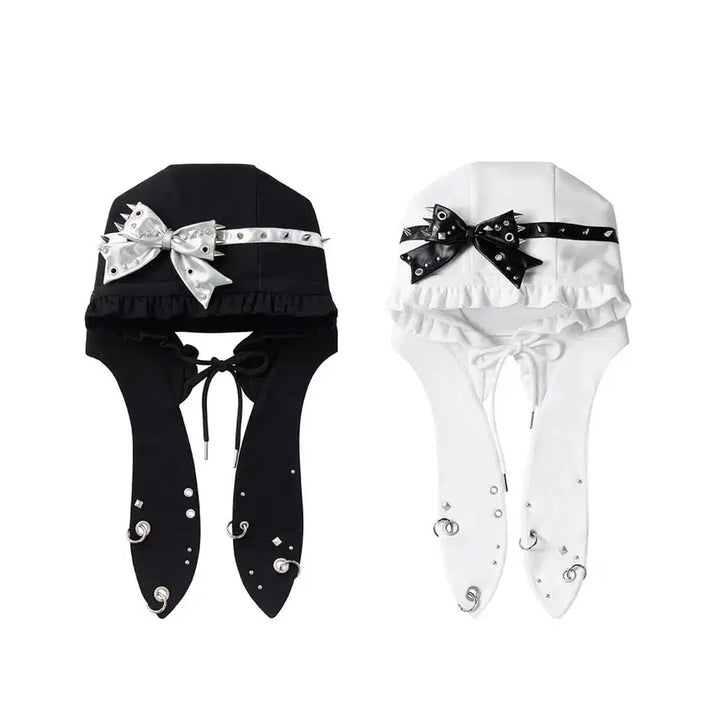 [BUNJANG] Cfierce Studded Ribbon Rabbit Ear Hoodie Hat / CFIERCE 씨피어스 스터드 장식 리본 토끼 귀 후드 모자