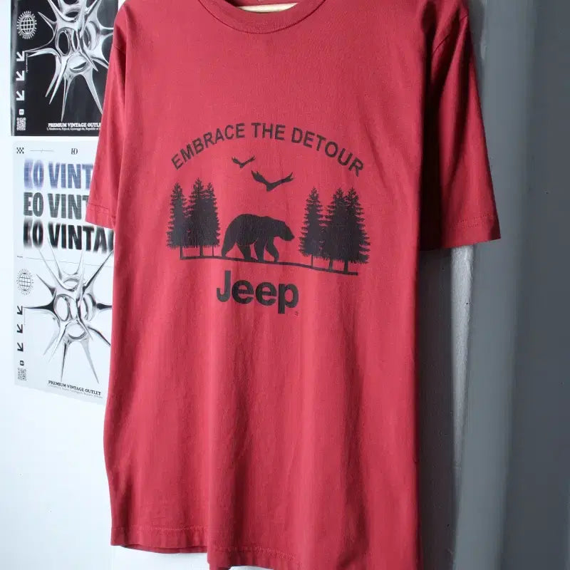 [BUNJANG] Jeep Big Logo Oversized T-Shirt Burgundy / (XL-2XL) 지프 반팔 티셔츠 빅로고 버건디 올드스쿨-75BC