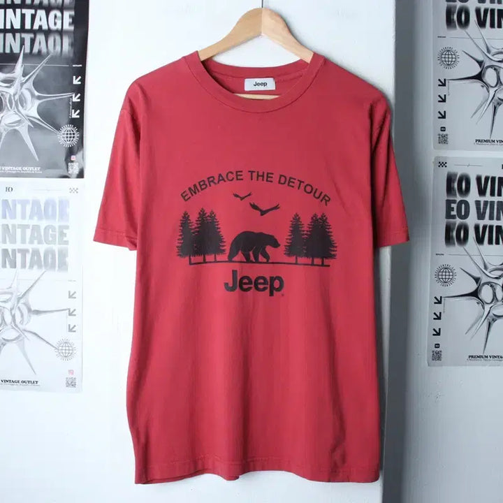 [BUNJANG] Jeep Big Logo Oversized T-Shirt Burgundy / (XL-2XL) 지프 반팔 티셔츠 빅로고 버건디 올드스쿨-75BC