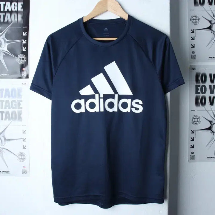[BUNJANG] Adidas Big Logo Performance Short Sleeve T-Shirt Navy / (L) 아디다스 반팔 티셔츠 기능성 빅로고 네이비-75BD