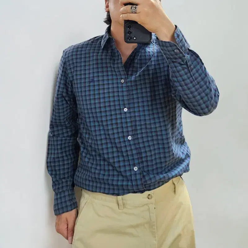 [BUNJANG] Burberry Brit Check Cotton Shirt Blue Green L / 버버리 체크 셔츠 L M0387