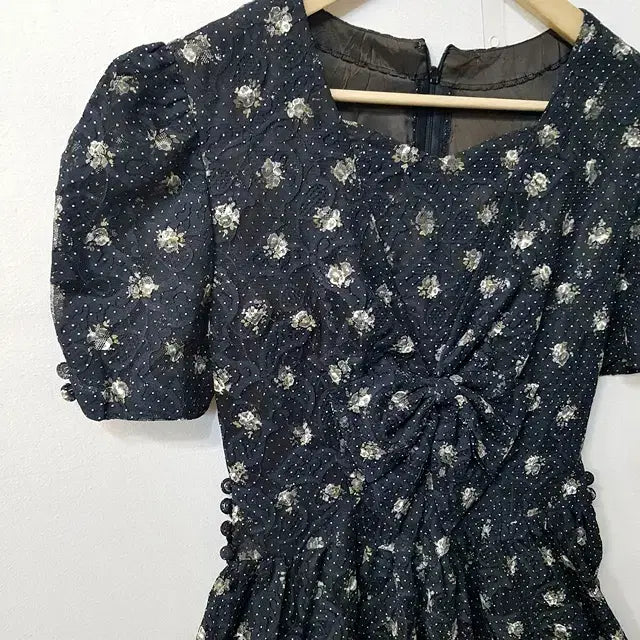 [BUNJANG] Black Lace Ribbon Dress / 블랙 레이스 리본 원피스