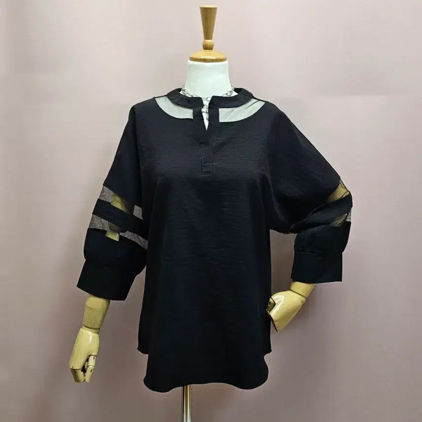 [BUNJANG] Sheer Mesh Detail Blouse / 시스루 망사 포인트 블라우스