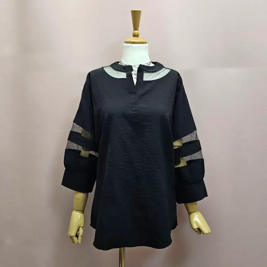 [BUNJANG] Sheer Mesh Detail Blouse / 시스루 망사 포인트 블라우스