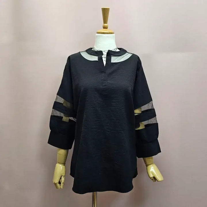 [BUNJANG] Sheer Mesh Detail Blouse / 시스루 망사 포인트 블라우스