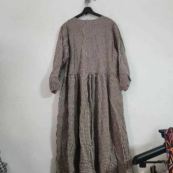 [BUNJANG] Checkered Long Sleeve Maxi Dress / 체크 롱 원피스 긴팔